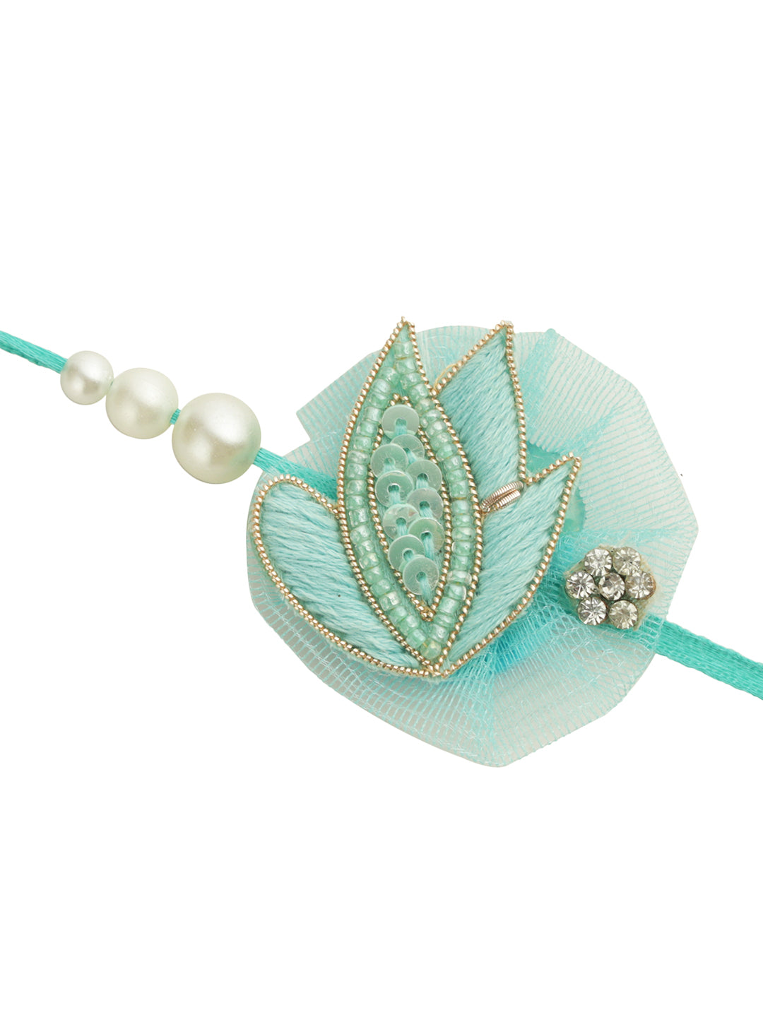 Orante Teal Blue Thread & Bead Work Bhaiya Bhabhi Rakhi