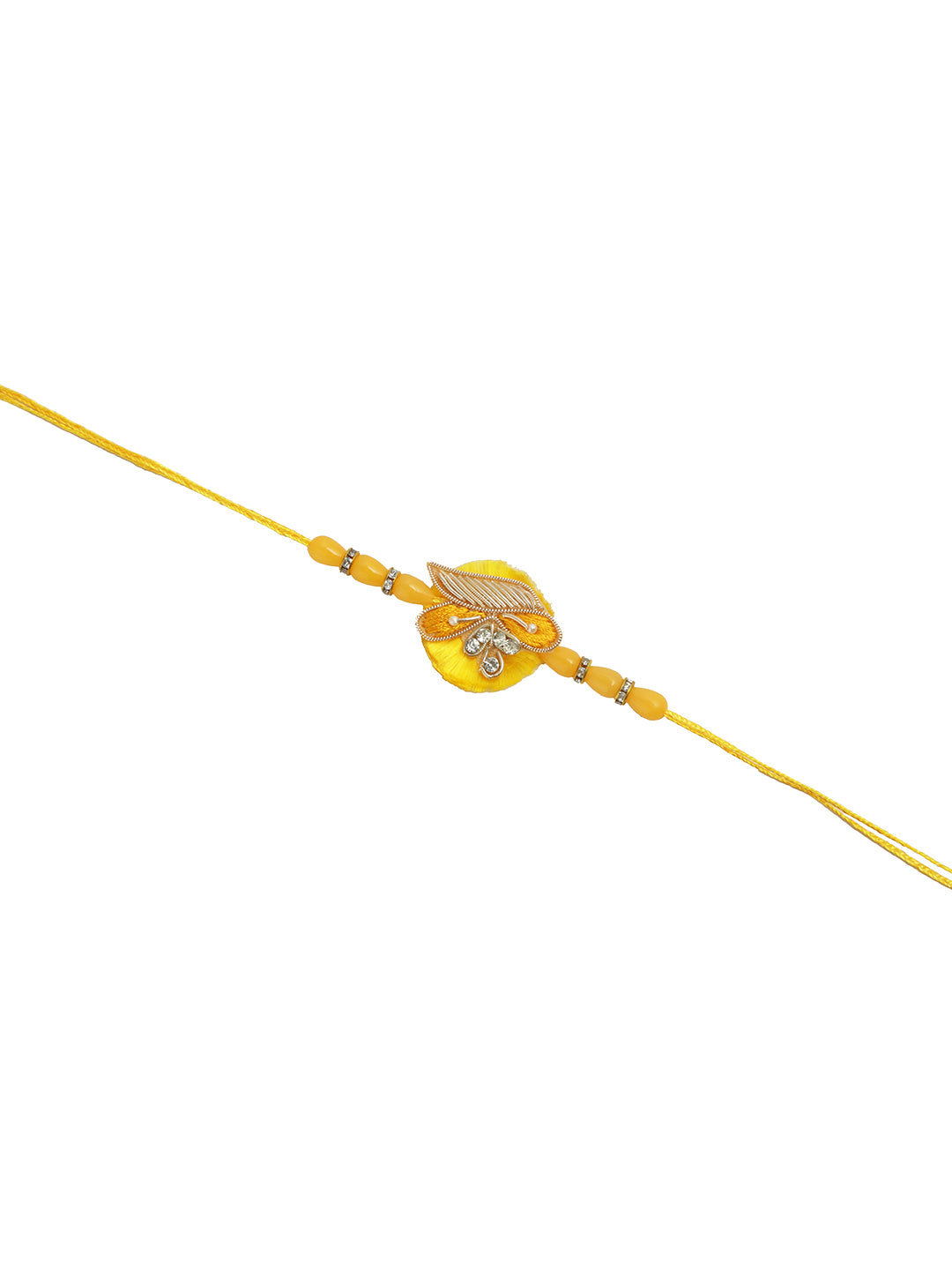 Vibrant Yellow Bhaiya Bhabhi Rakhi with Dangling Beads