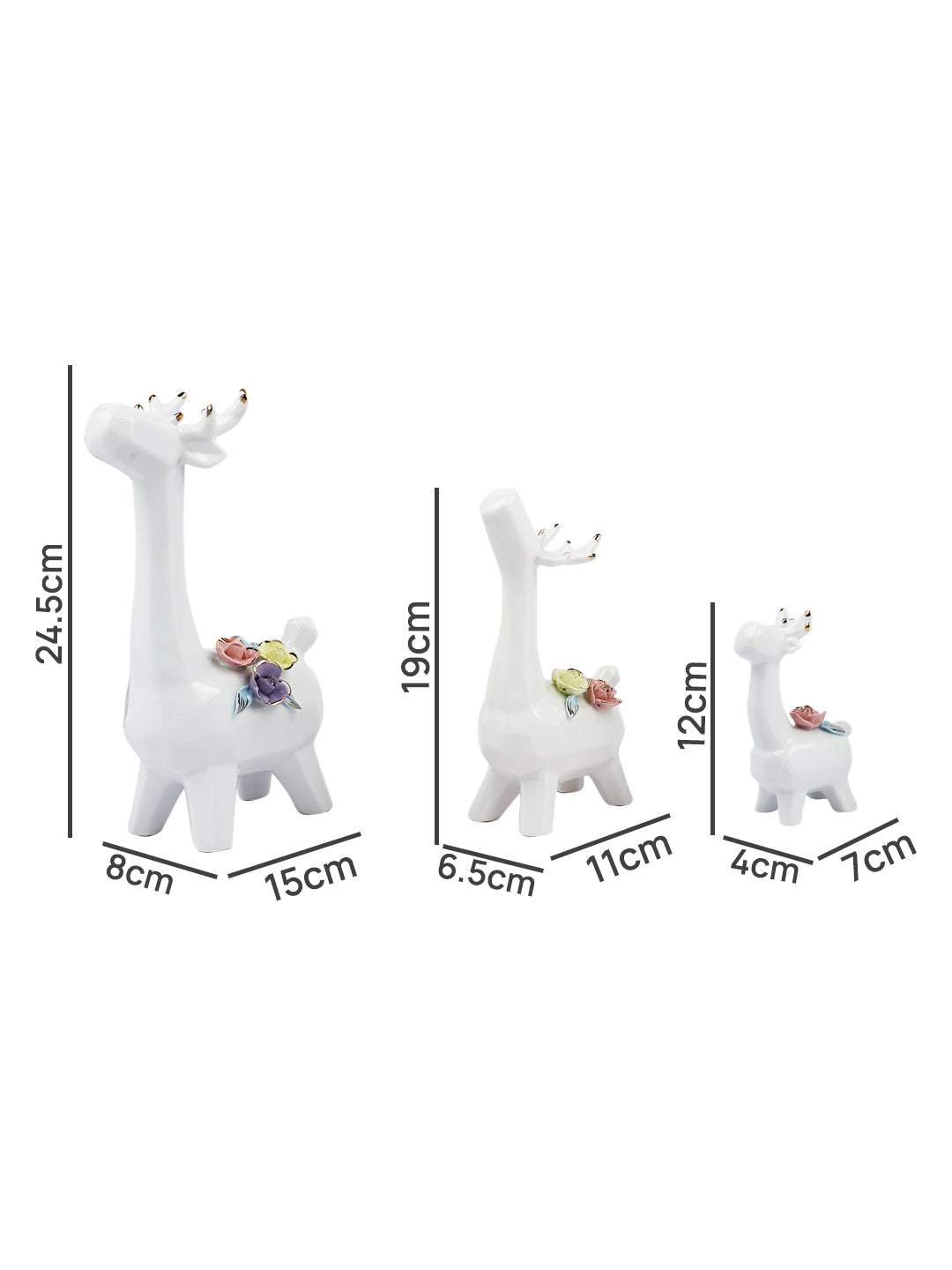 Set of 3 White Ceramic Reindeer