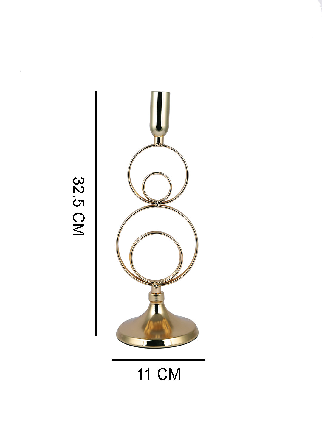 Elegant Gold Toned Solid Rings Metal Candle Stand