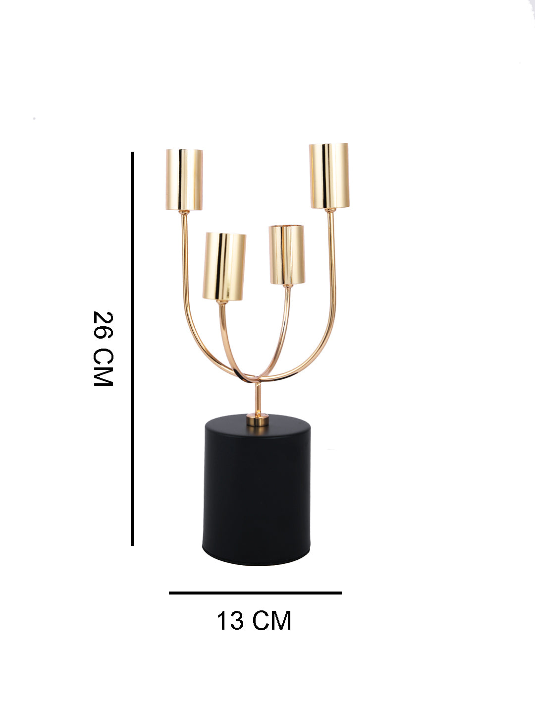 Celestial Gold Toned Solid 4 Arm Pillar Metal Candle Holder