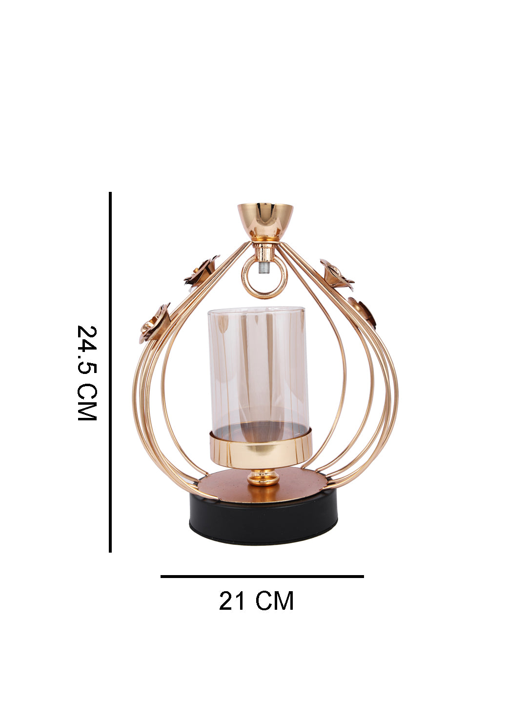 Gold Toned Transparent Solid Caged Metal Glass Candle Holder