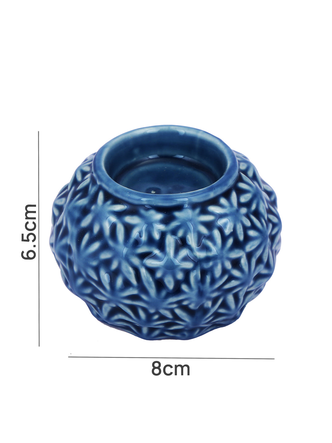 Blue & White Engraved Artisan Ceramic Candle Holder