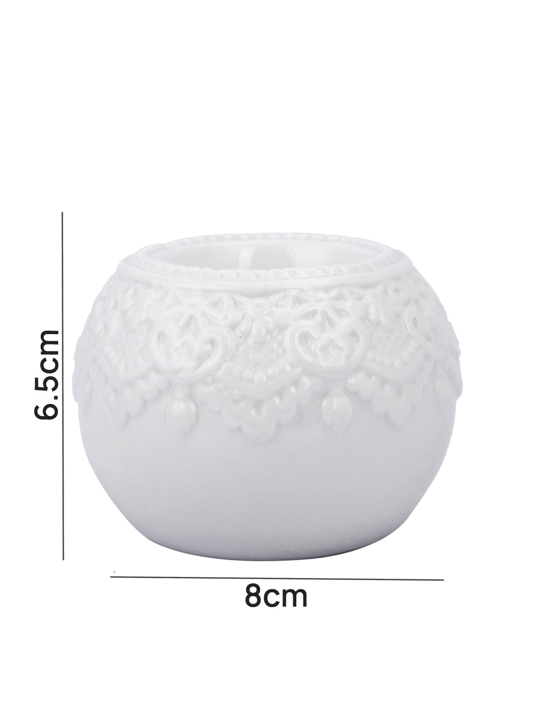 White & Green 3 Pieces Antique Designed Round Shaped Ceramic Candle Holders