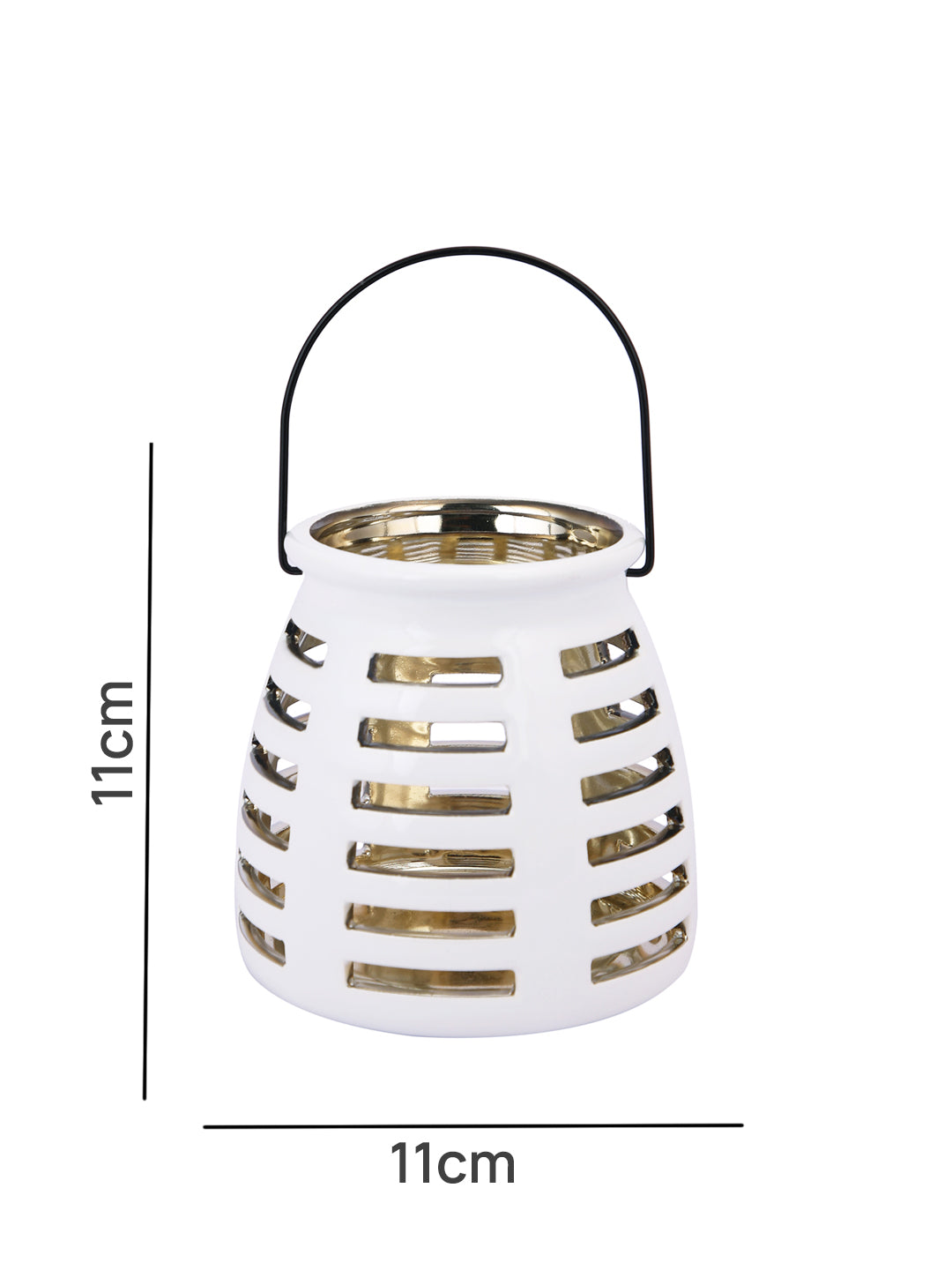 White & Black Cut Work Ceramic Candle Holder