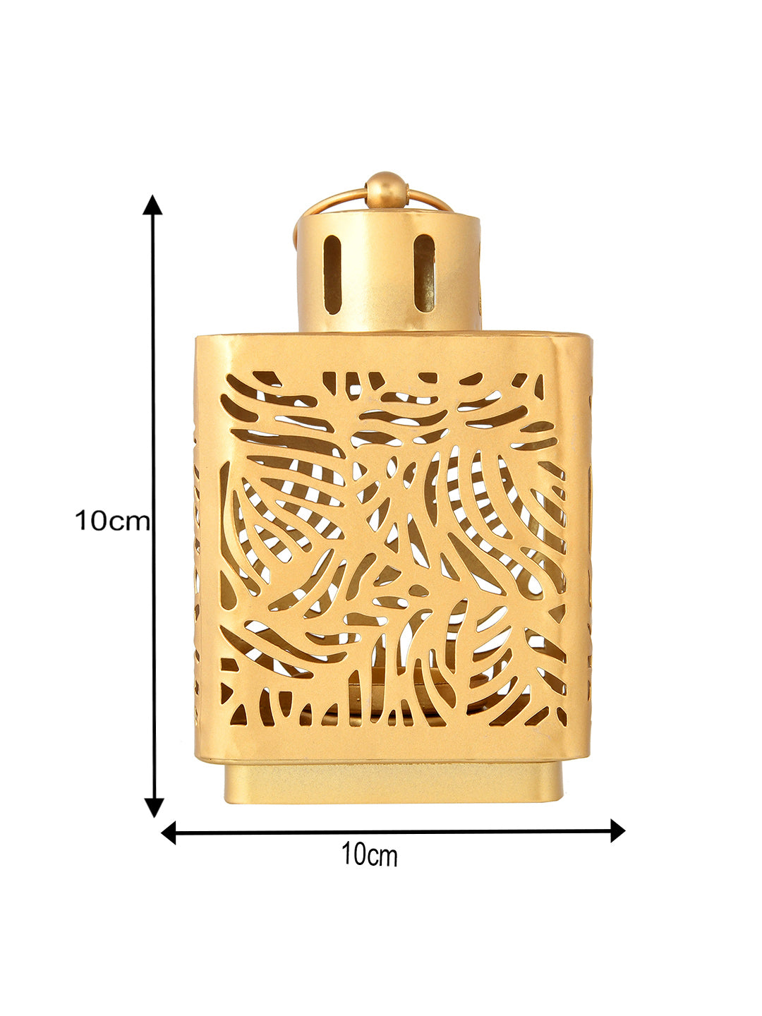 Gold Toned Leaf Lantern Textured Metal Candle Holder