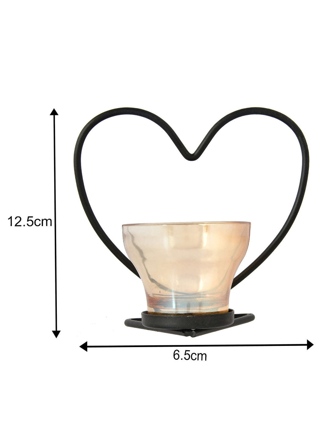 Black & Transparent Heart Textured Metal Glass Candle Holder