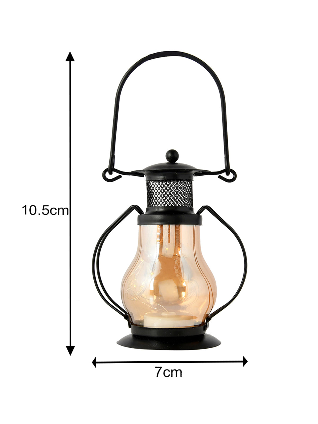 Black & Brown Lantern Textured Metal Candle Holder With Glass
