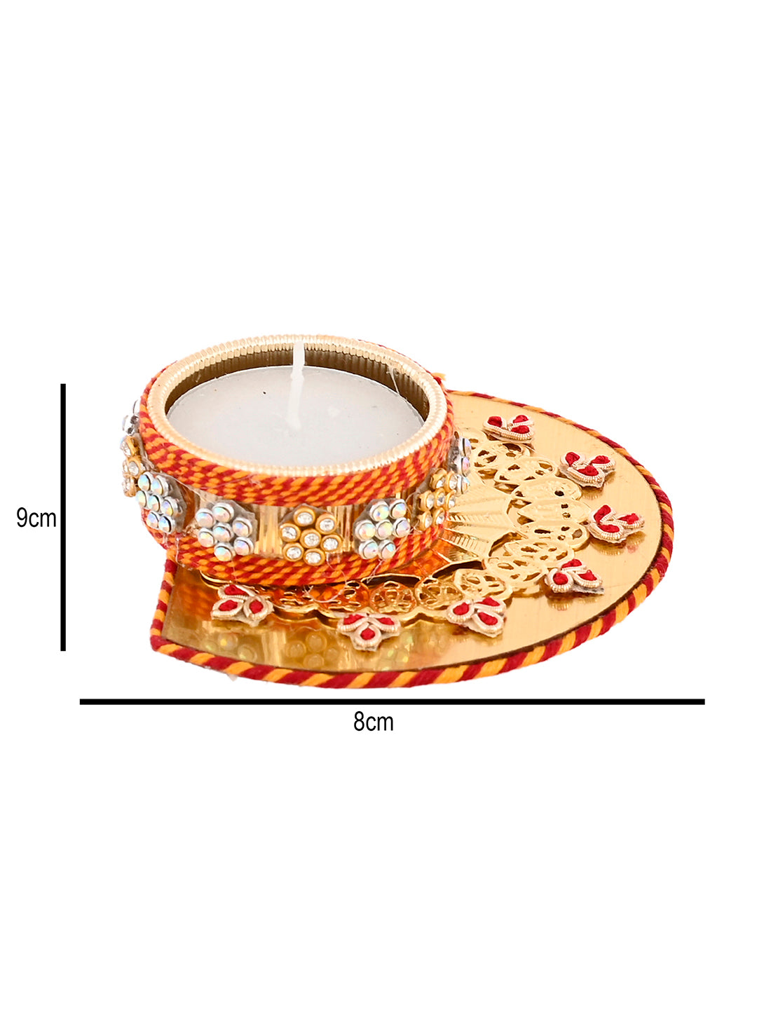 Red & Gold-Toned 2 Pieces Floral Metal Candle Holders