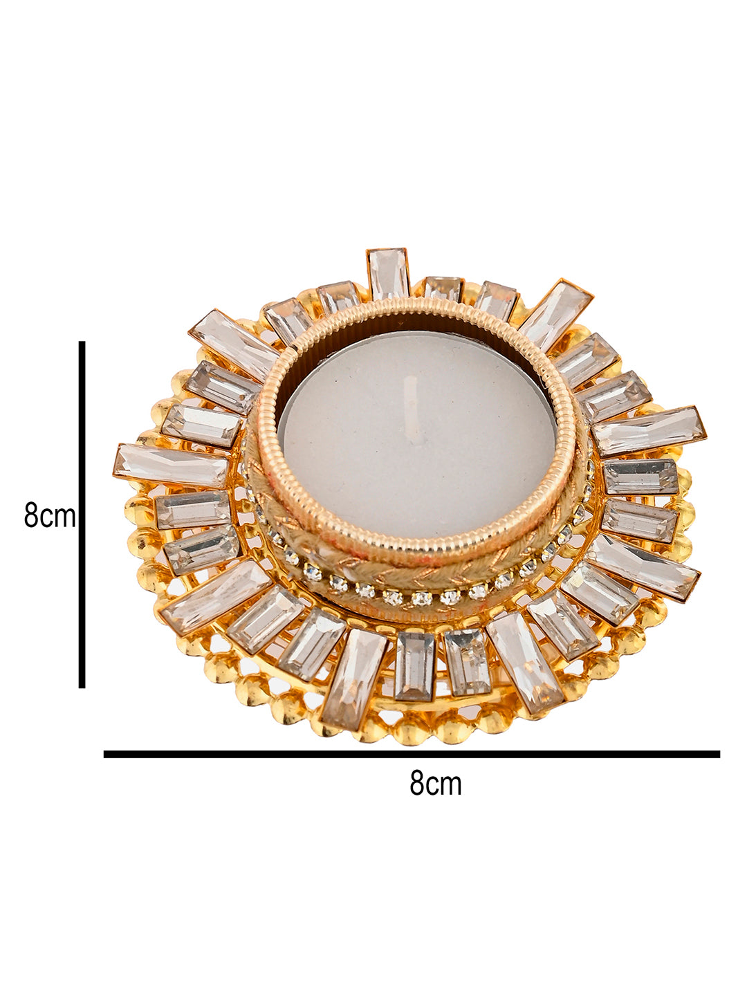White 2 Pieces Stone Studded Metal Candle Holders