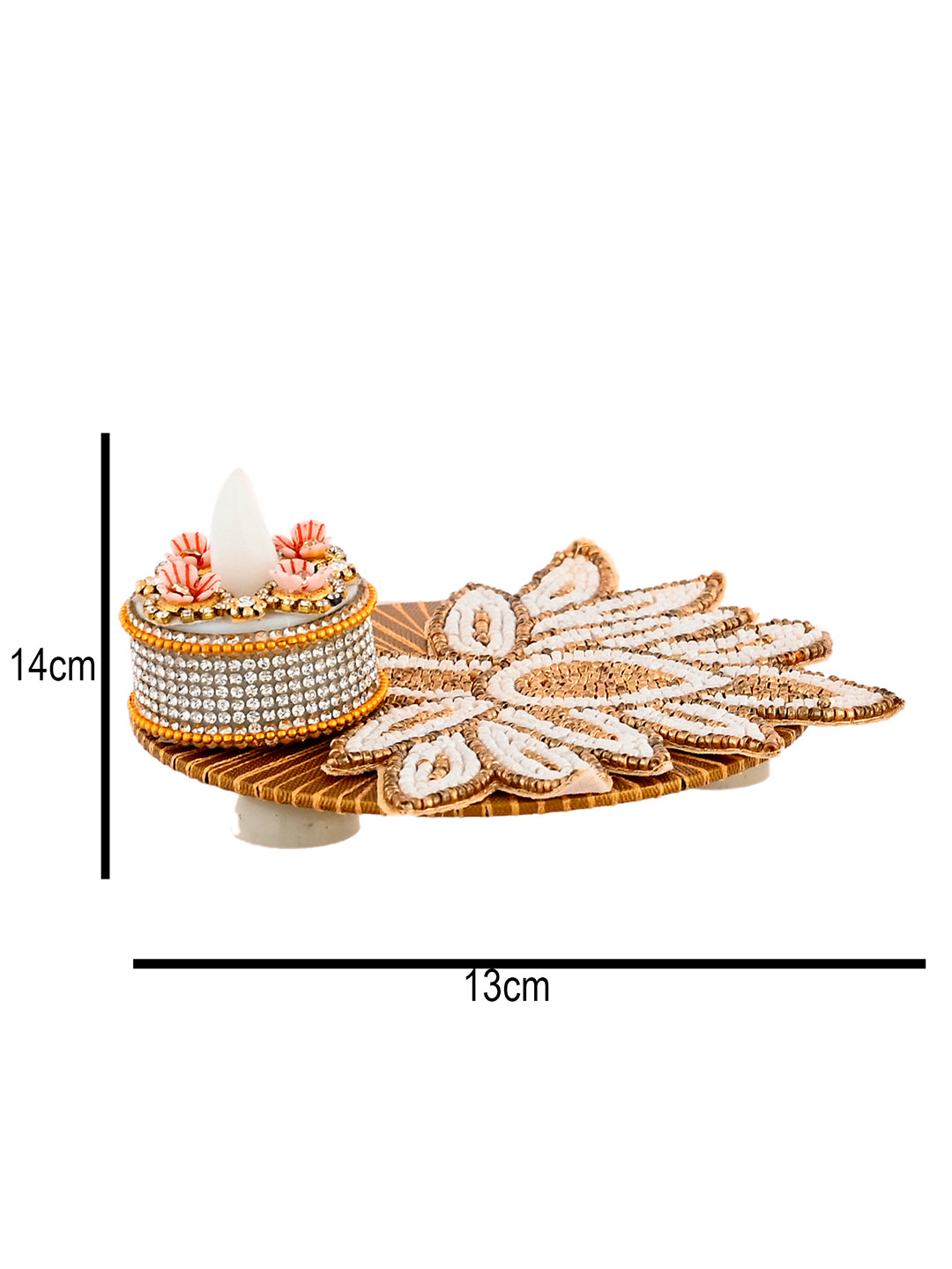 White & Gold-Toned 2 Pieces Embellished Candle Holders