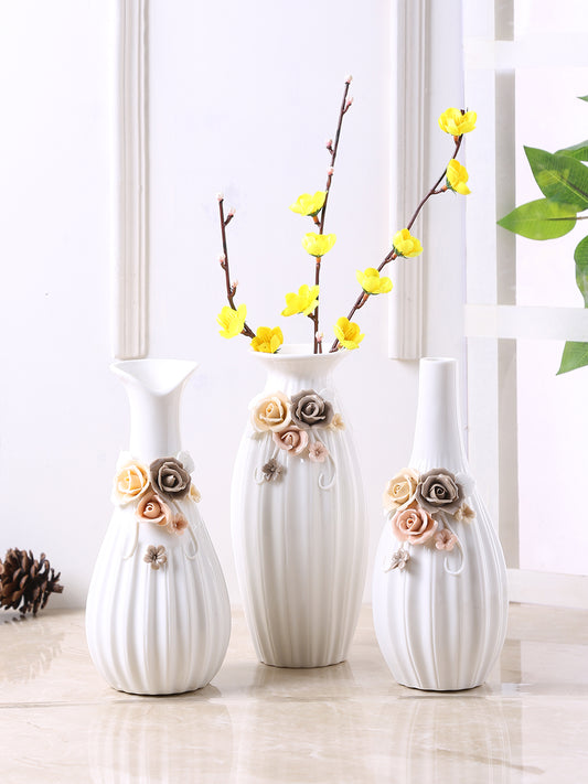 Floral Delight Fine Ceramic Handcrafted Vase Set of 3
