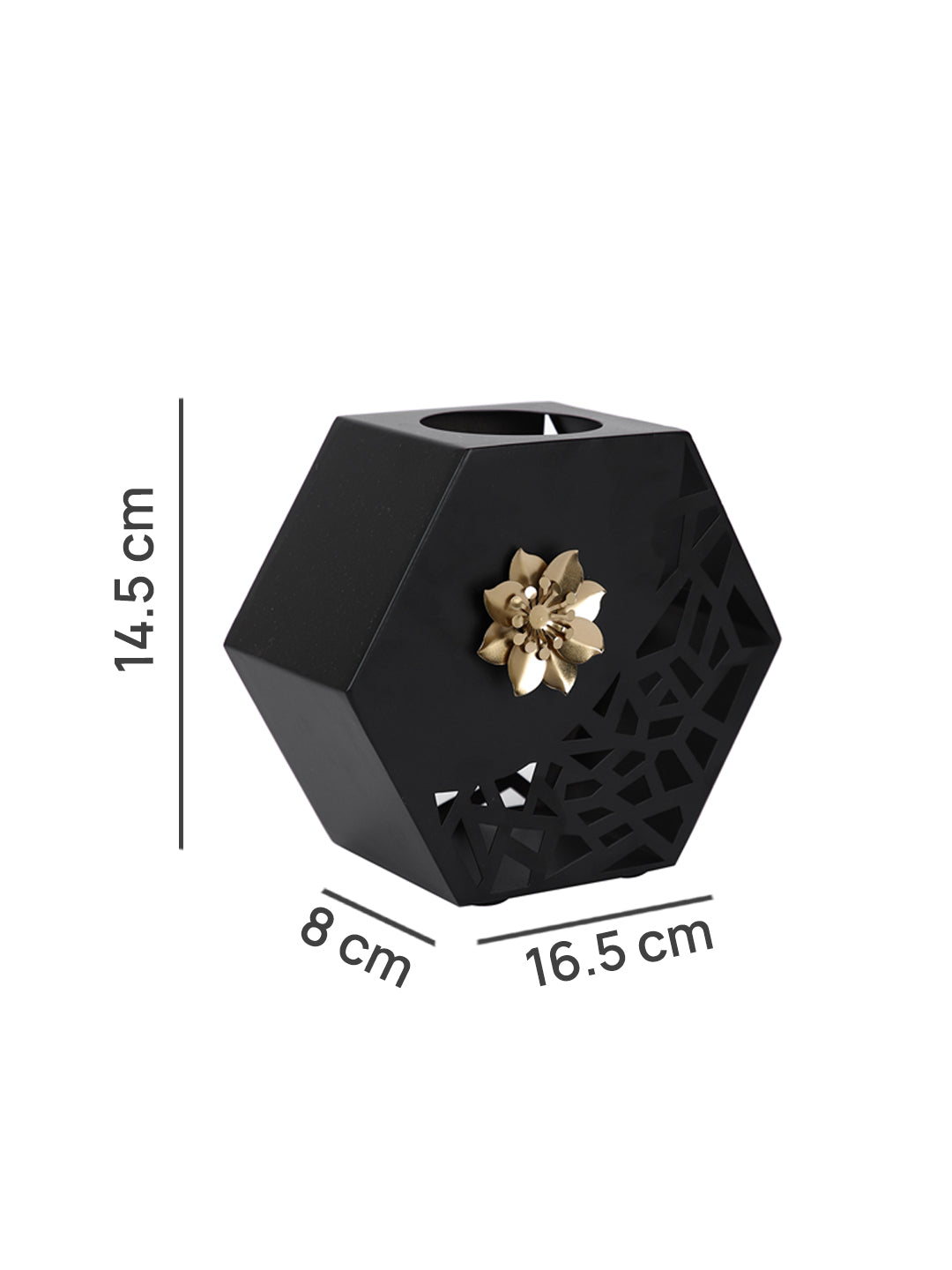 Midnight Blossom Black Floral Hexagonal Flower Vase