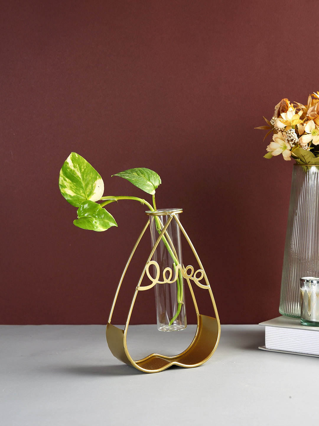 Transparent Metal & Glass Tube Flower Vase