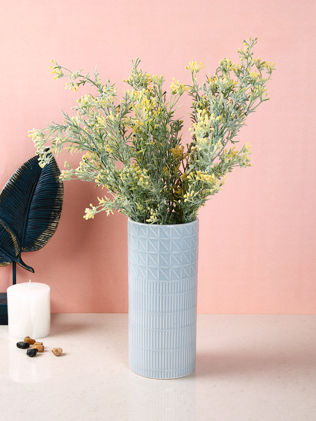 Grey Geometric Textured Ceramic Flower Vase