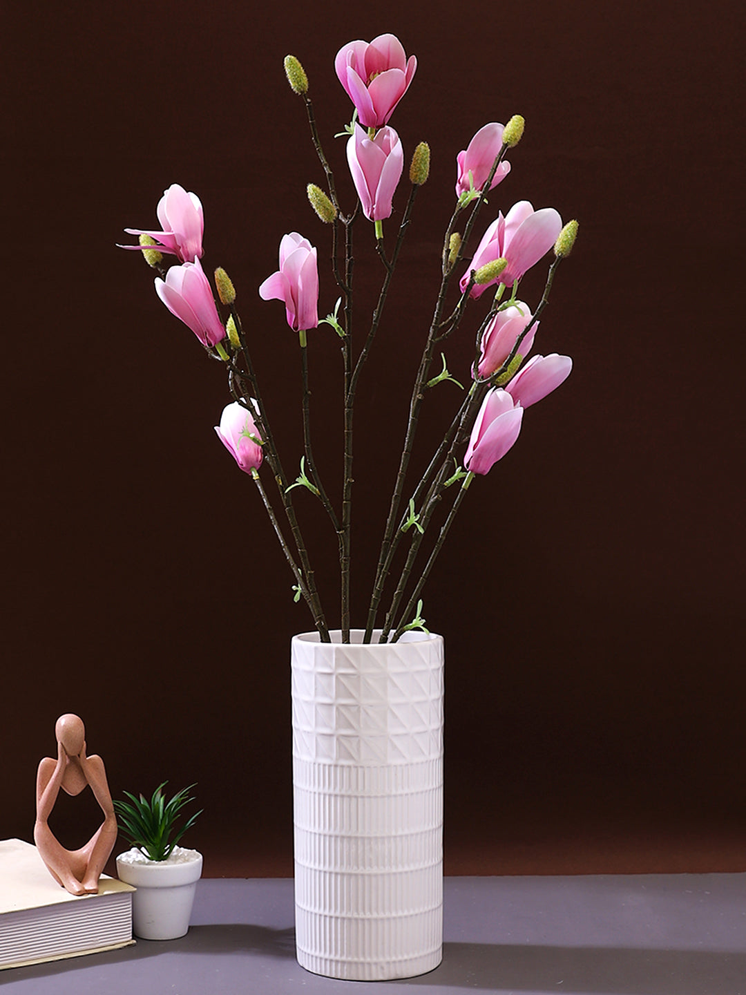 White Textured Elegance Ceramic Flower Vase