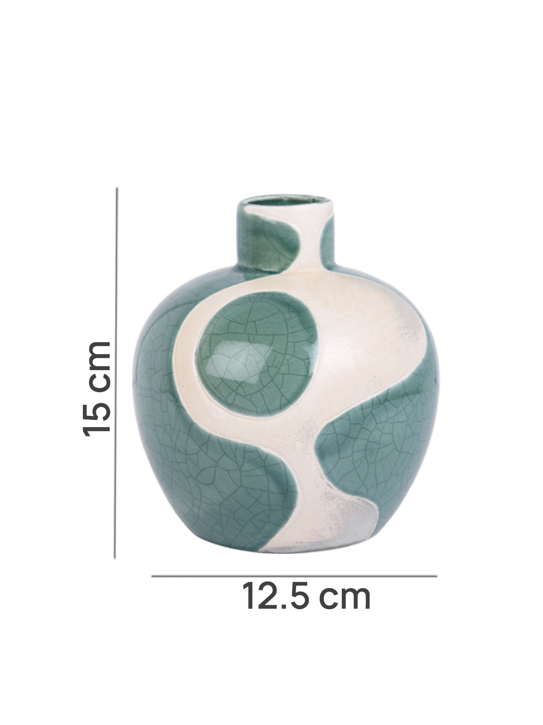 Green & White Printed Ceramic Emerald Glow Sphere Flower Vase