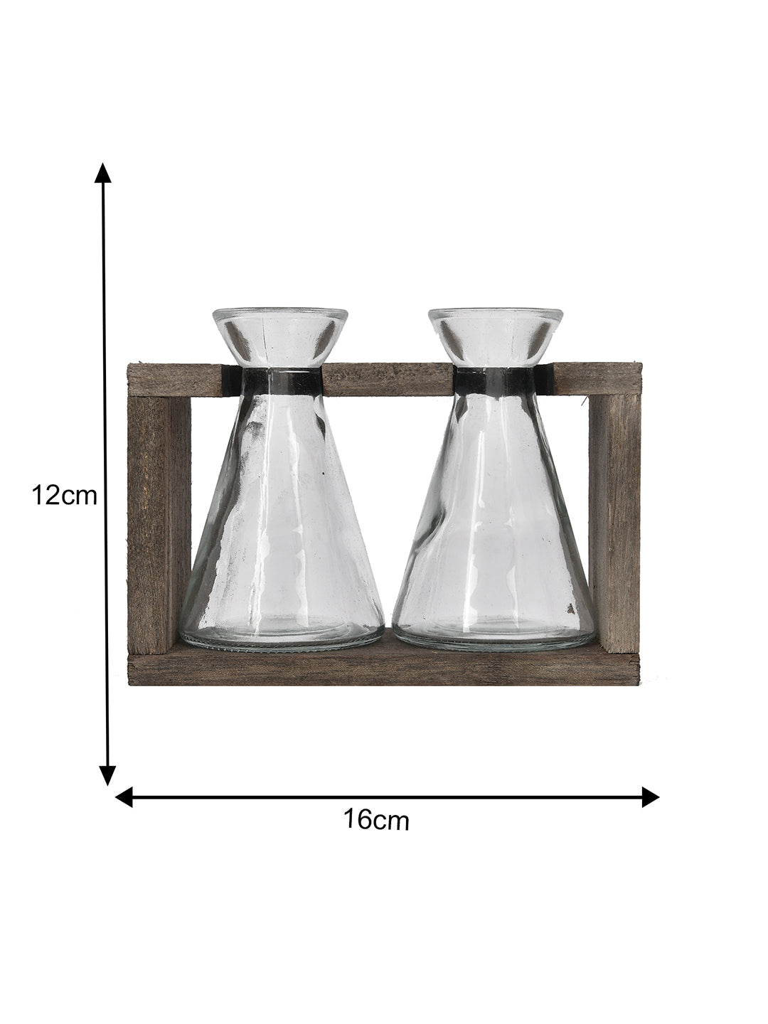 Tranquil Glass Double Vase with Wooden Stand