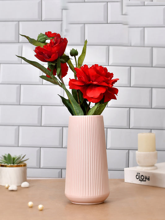 Cool and Calm Pink Ribbed Ceramic Vase