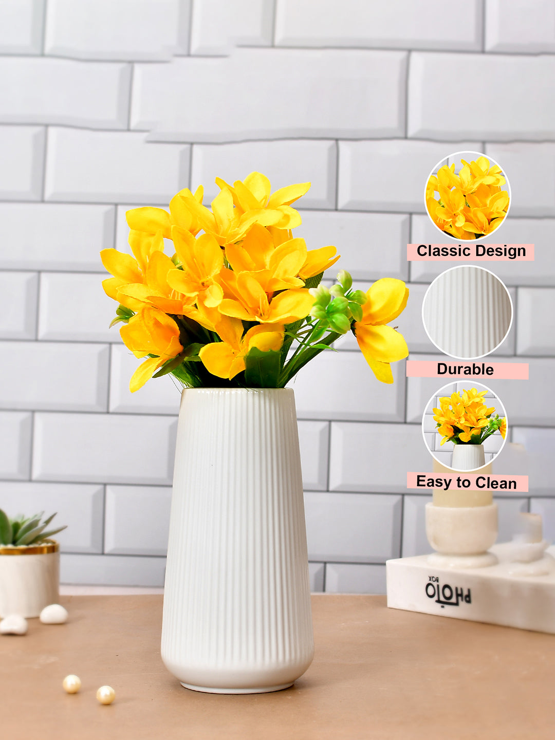 Cool and Calm White Ribbed Ceramic Vase