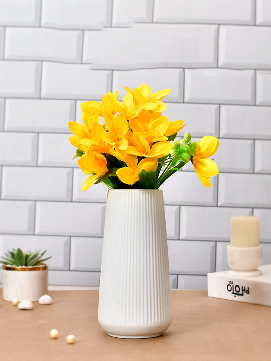 Cool and Calm White Ribbed Ceramic Vase