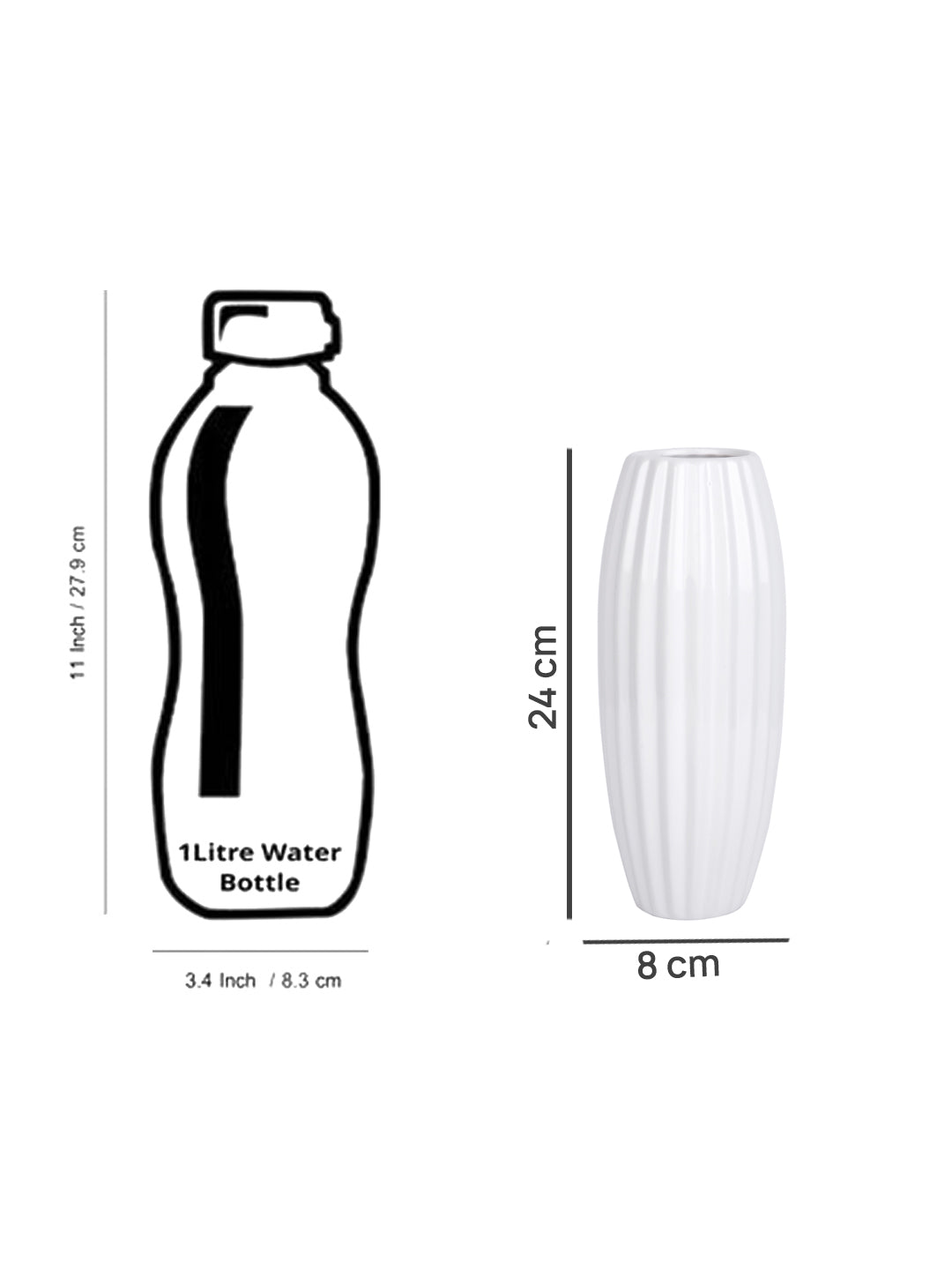 White Textured Fluted Ceramic Flower Vase