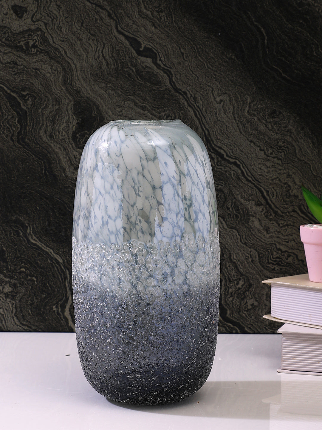 White & Grey Twilight Frost Glass Flower Vase