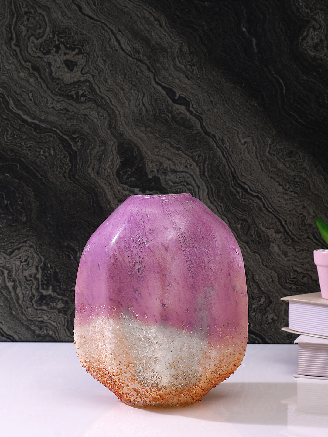 Purple & White Textured Glass Flower Vase
