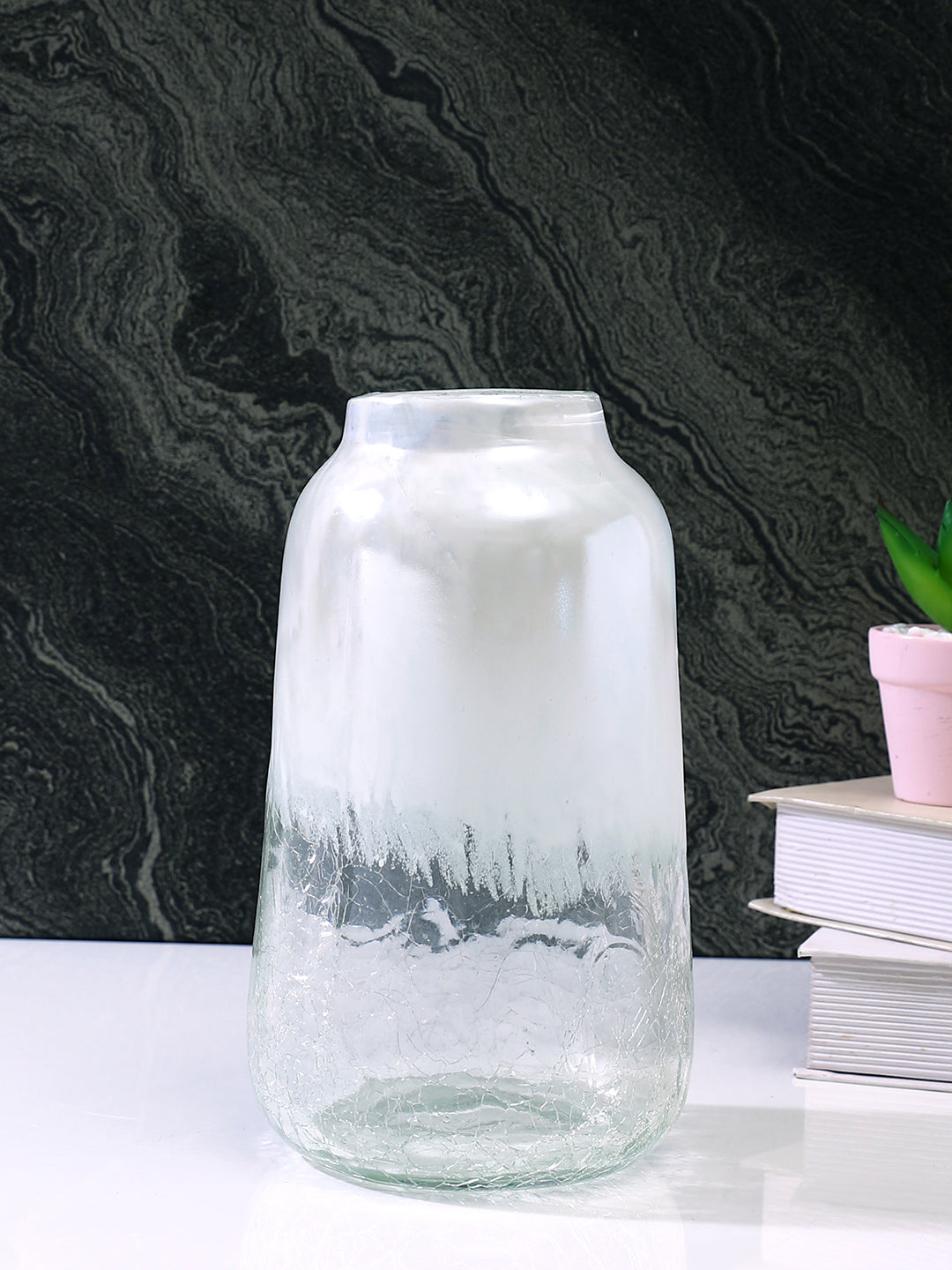 White Frosted Glass Flower Vase