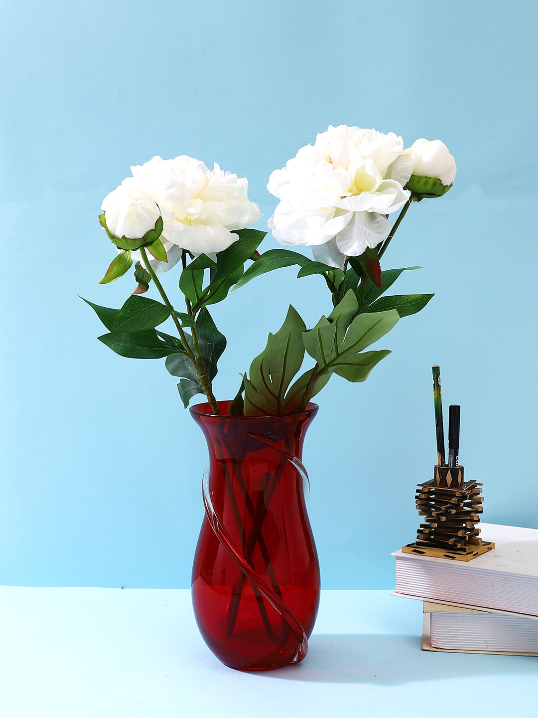 Red Textured Glass Flower Vase
