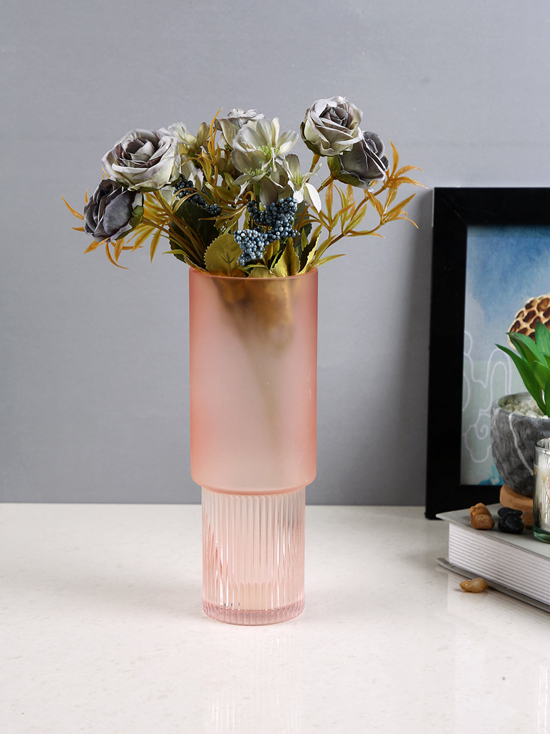 Blush Grace Pink Frosted Glass Flower Vase