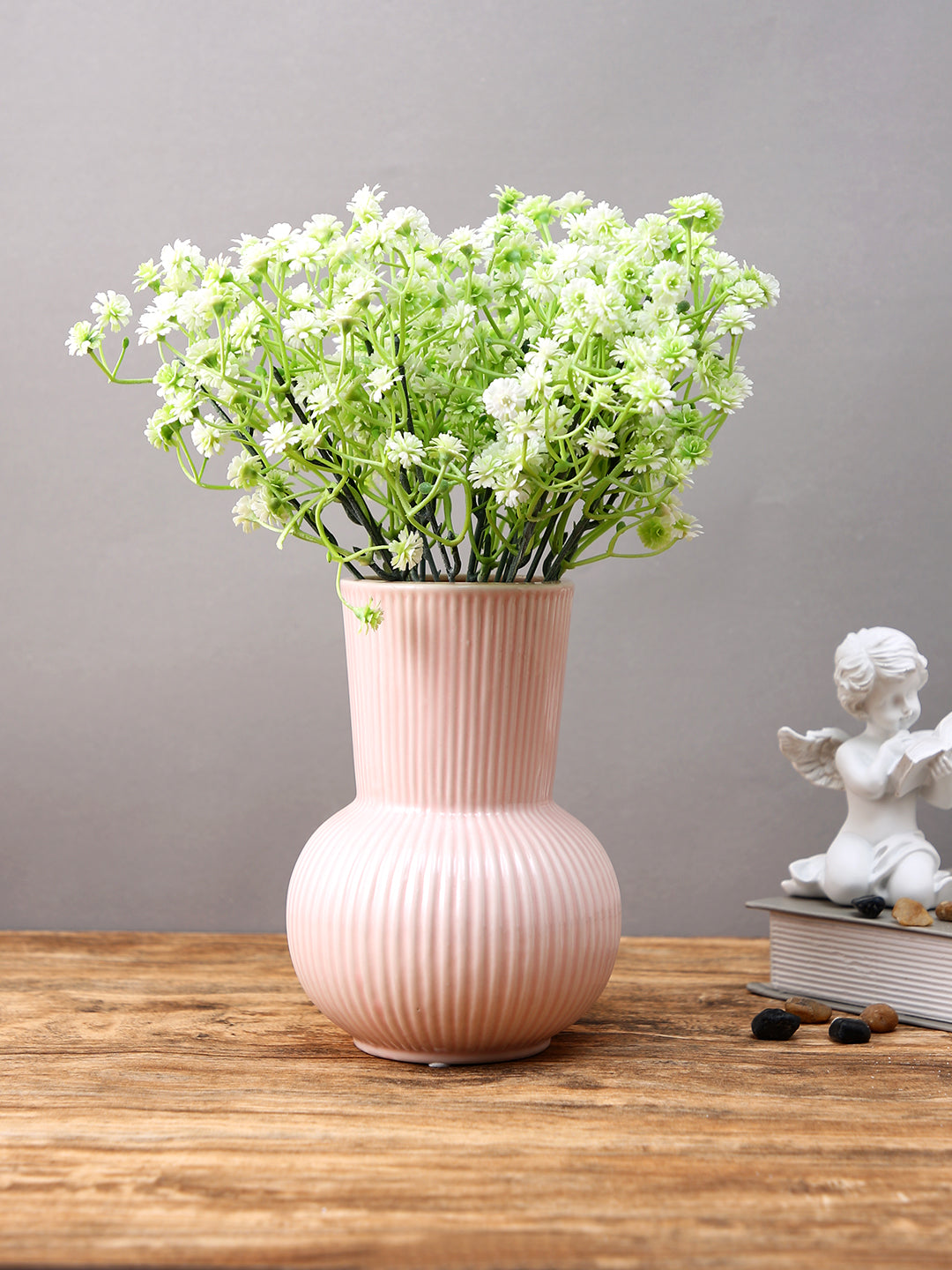 Vintage Bloom Pink Striped Ceramic Flower Vase