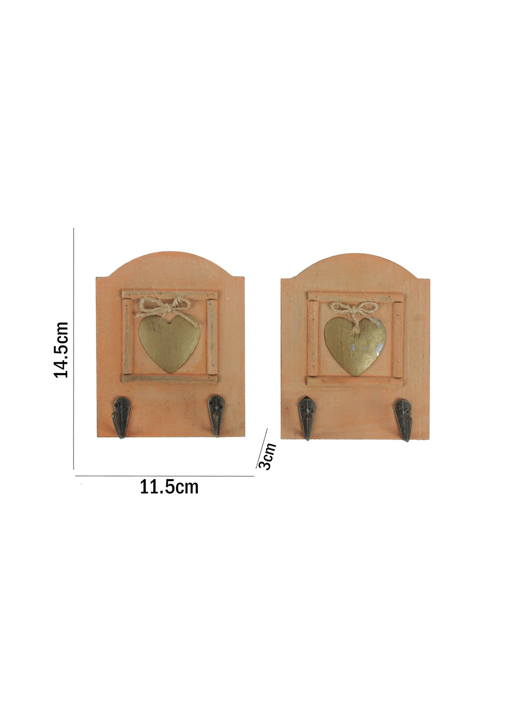 Light Orange Hand painted Wall Hooks with Brass Heart Accent-2 Hooks