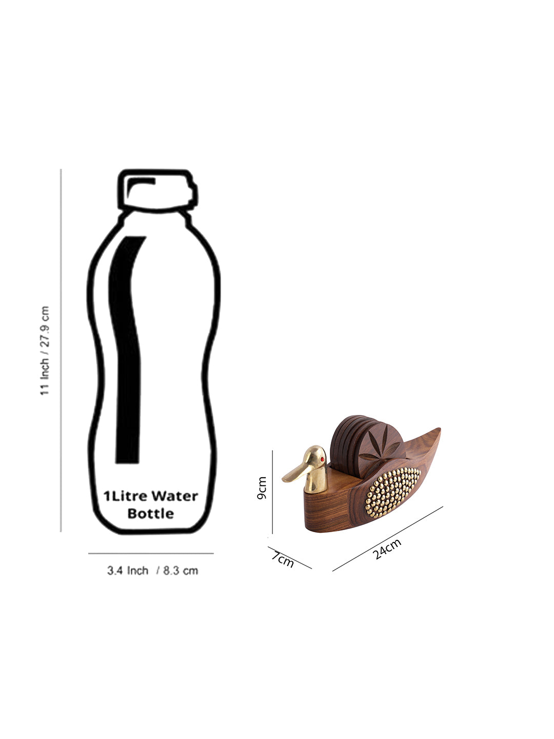 Set of 4 Wooden Coasters with Bird Shape Holder