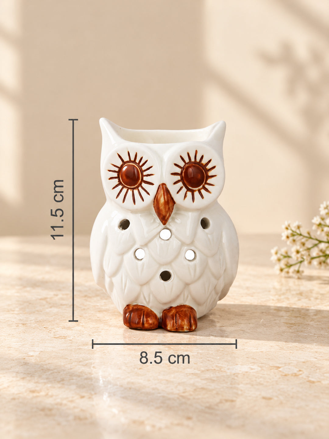White & Brown Textured Owl Ceramic Aroma OilDiffusers