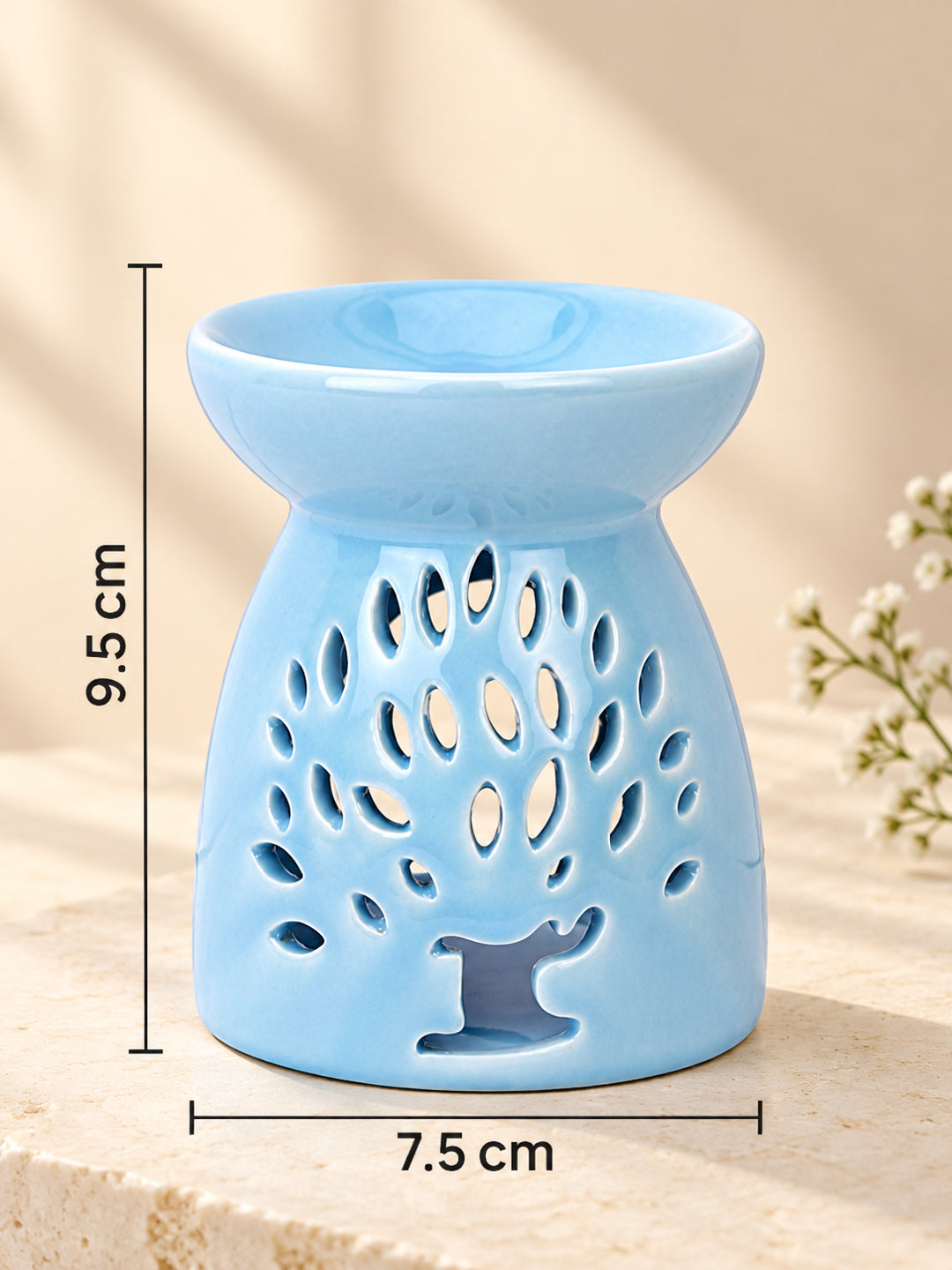 Artisan Crafted Pastel Blue Ceramic Essential Oil Burner Decor