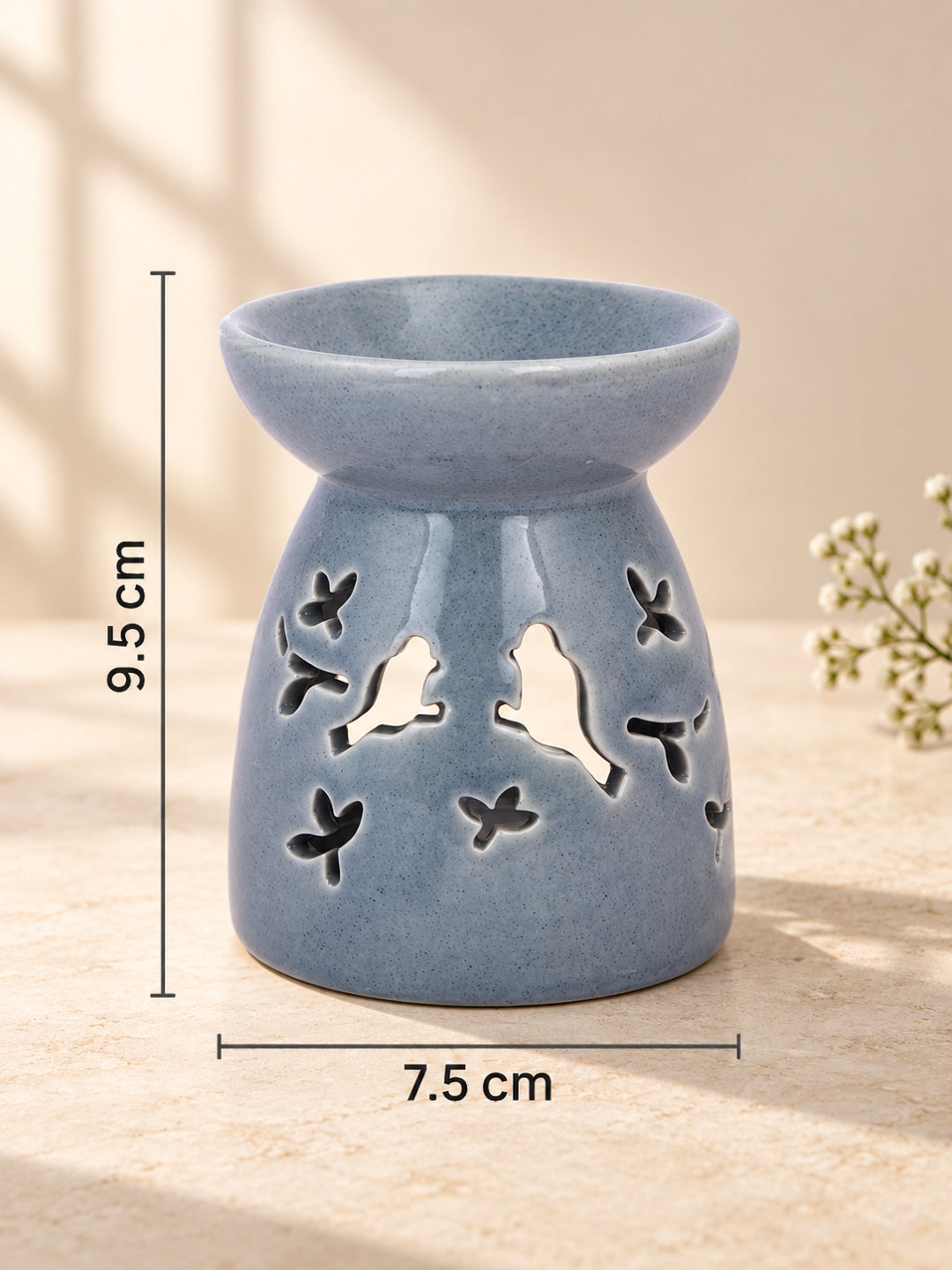 Grey Ceramic Delicate Bird & Butterfly Aroma Oil Burner