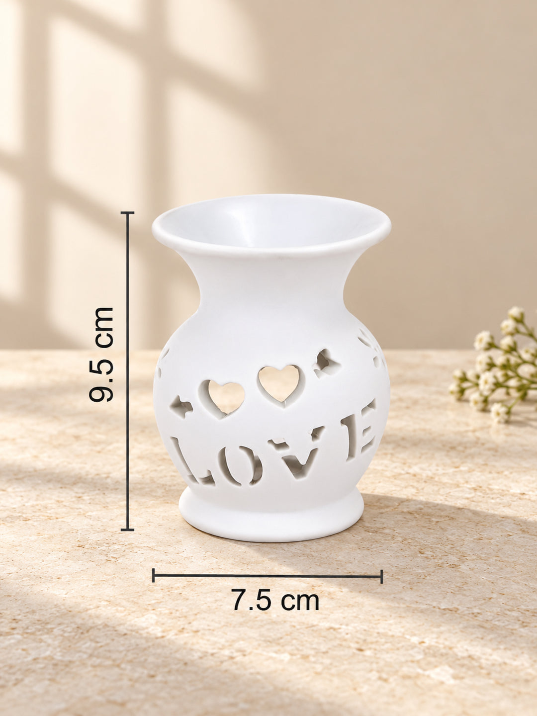 White LOVE Cutout Ceramic Oil Burner Tealight Aromatherapy Lamp