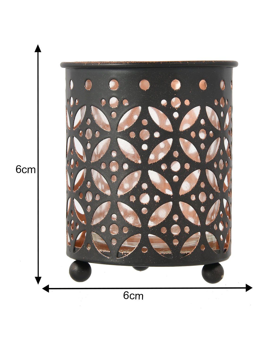 Geometric Dot Pattern Metal Tealight Lantern Black Copper Glow