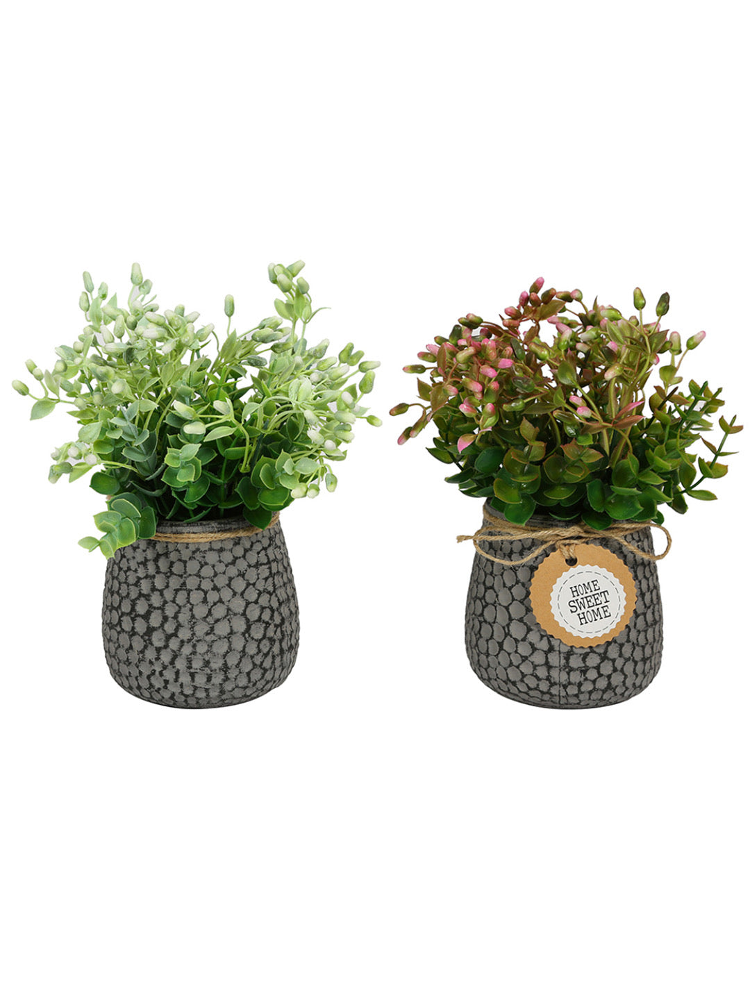Set Of 2 Green Plastic Artificial Plant with Ceremic Pot - Default Title (APL18289A_2)