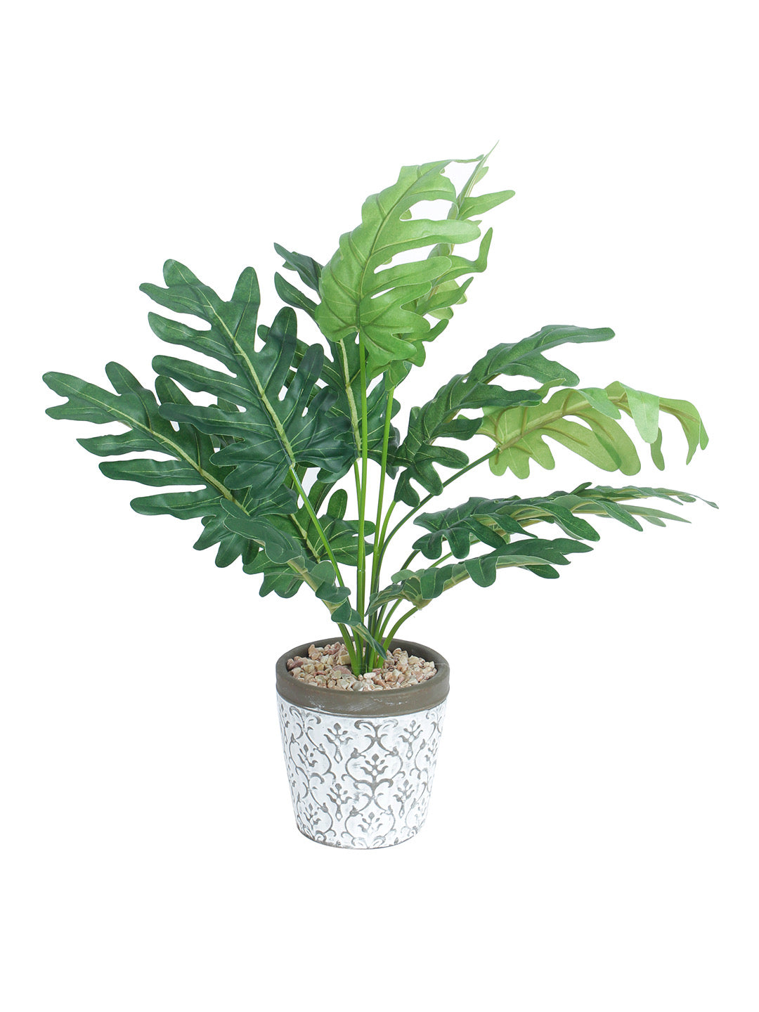 Green Artificial Cut Leaf Plant with White Printed Pot - Default Title (APL20185)