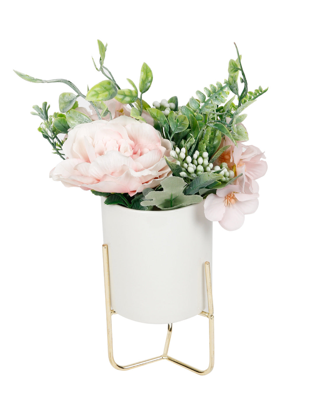 Profoundly decorative white pot with metallic stand and Artificial plant - Default Title (APL21363)