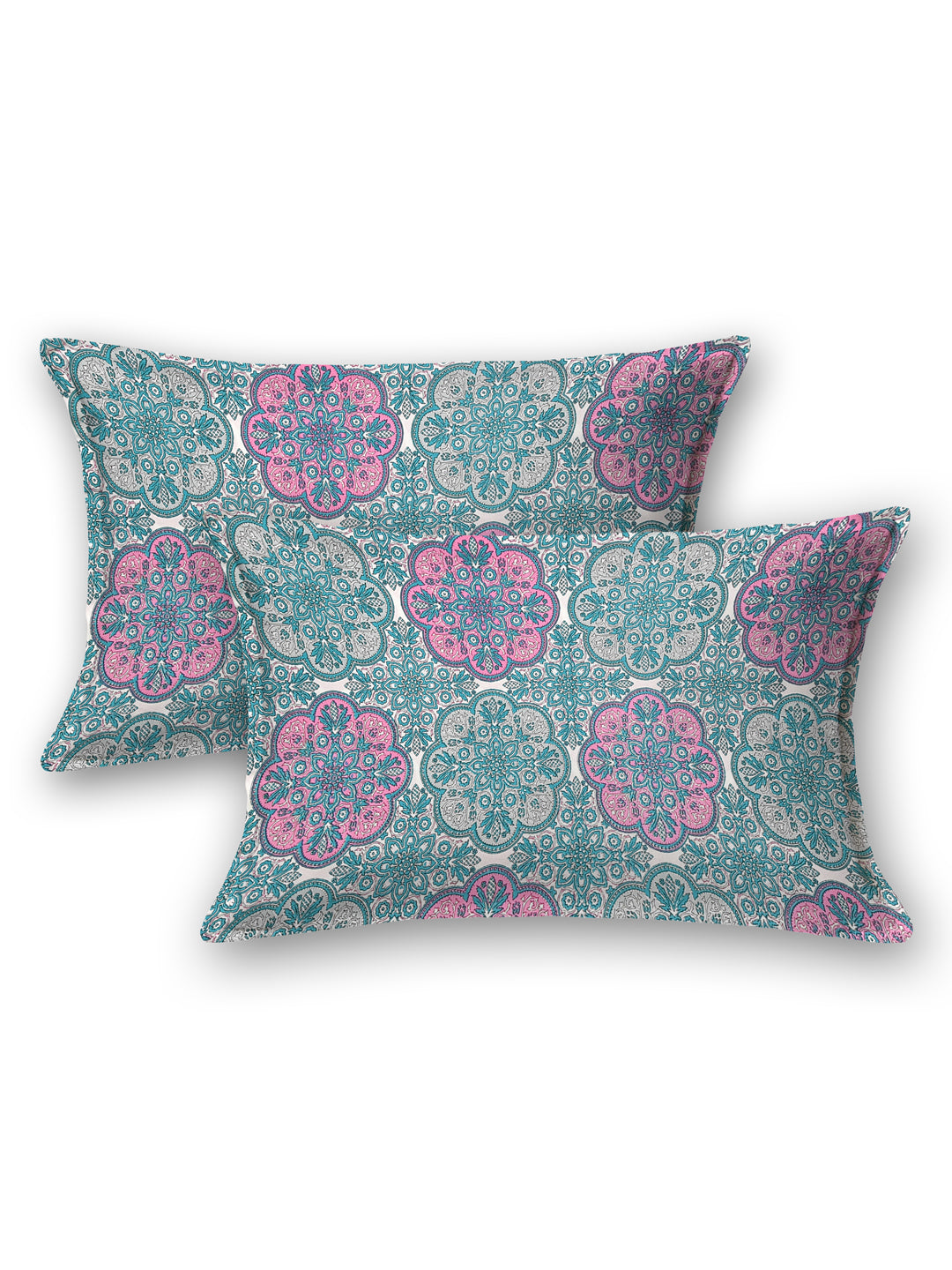 Jodhpur Pink & Teal Mirage Cotton Double Bedsheet with 2 Pillow Covers
