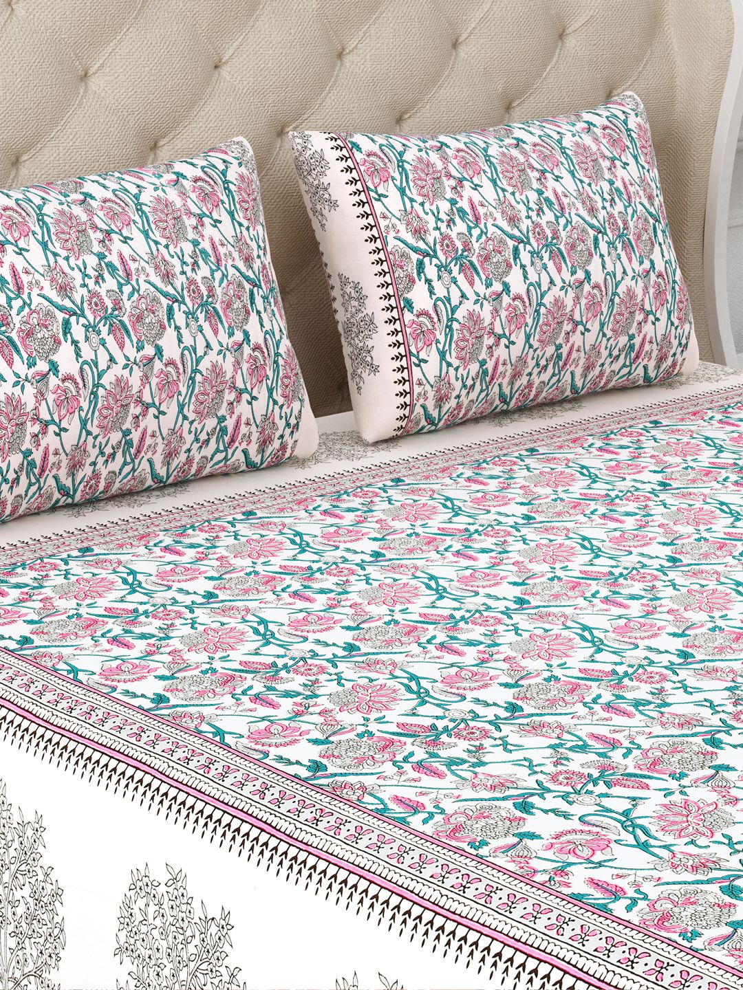 Floral Pure Cotton Double Bedsheet with 2 Pillow Covers