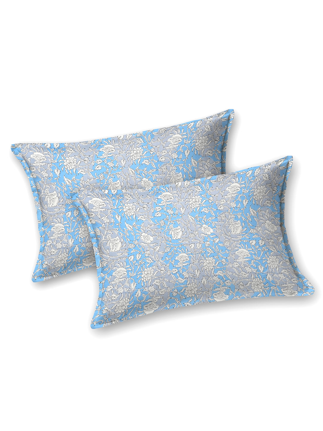 Grey & Blue Cotton Double Bedsheet with 2 Pillow Covers