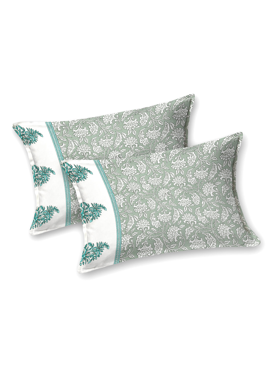 Grey & White Desert Gardens Cotton Double Bedsheet with 2 Pillow Covers