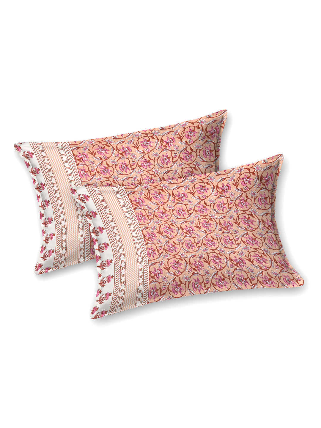 Maharaja’s Jewel Trail Peach & Pink Cotton Double Bedsheet with 2 Pillow Covers