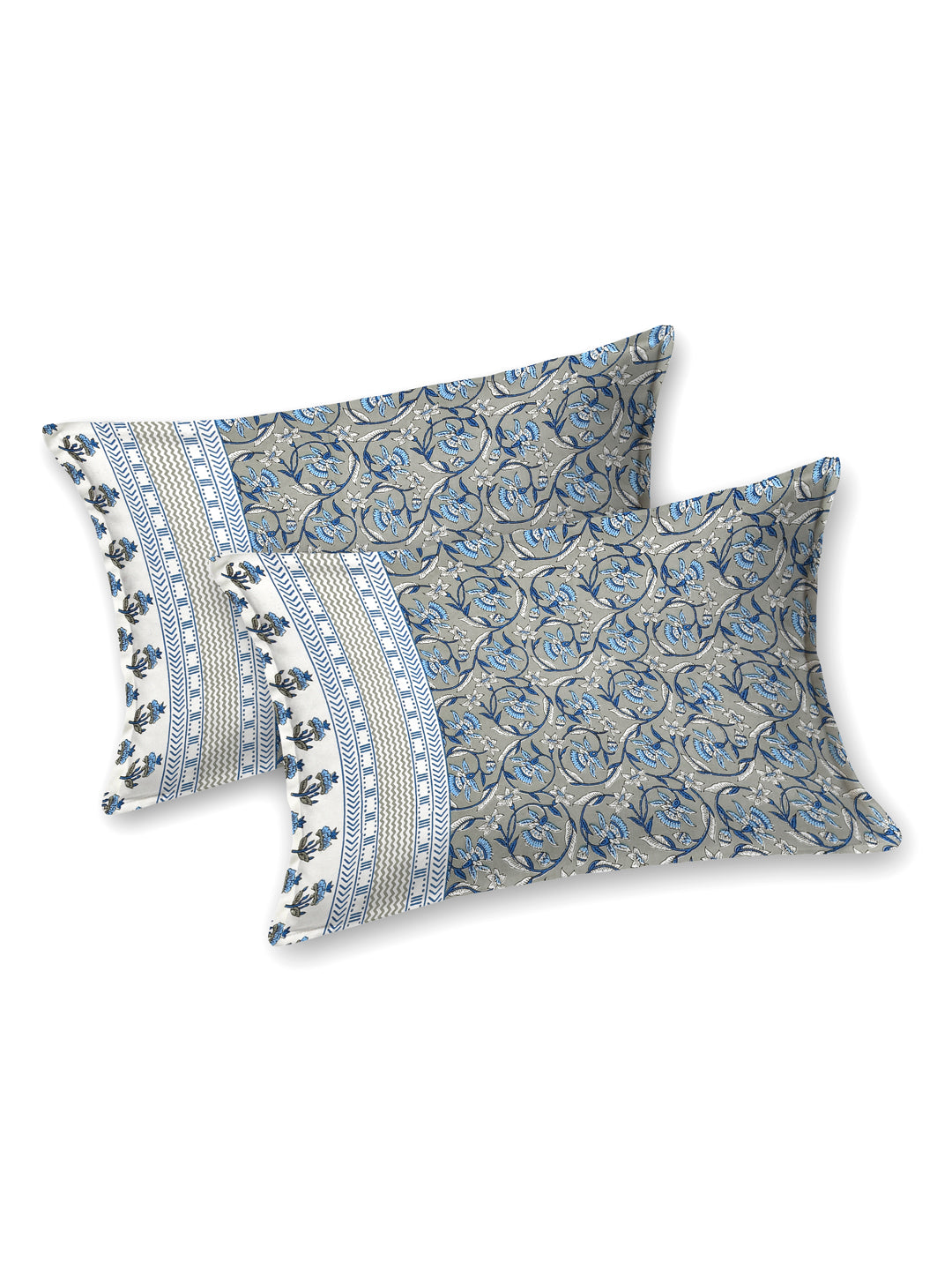 Maharaja’s Jewel Trail Grey & Blue Cotton Double Bedsheet with 2 Pillow Covers