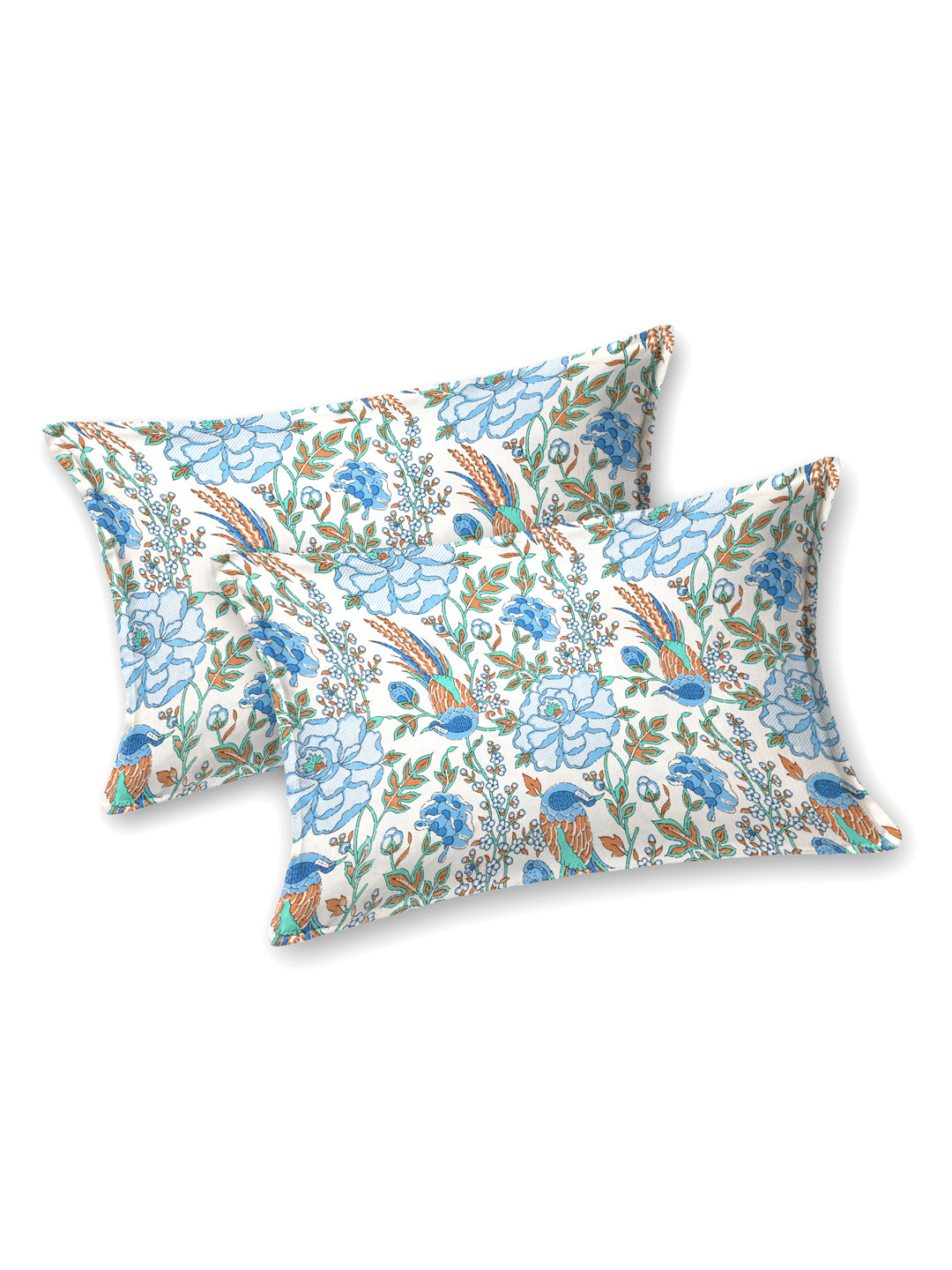 Blue & Brown Ranthambore Reminiscence Cotton Double Bedsheet with 2 Pillow Covers