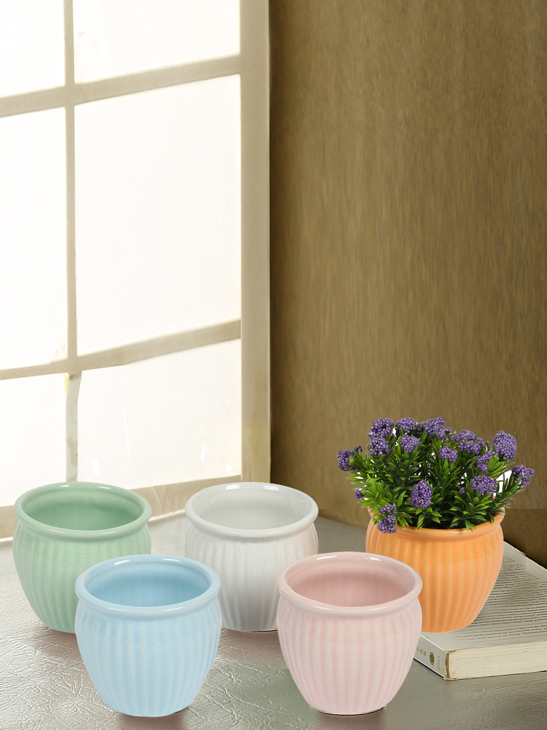 Striped Set Of Three Ceramic Pots - Default Title (CH18309_3)